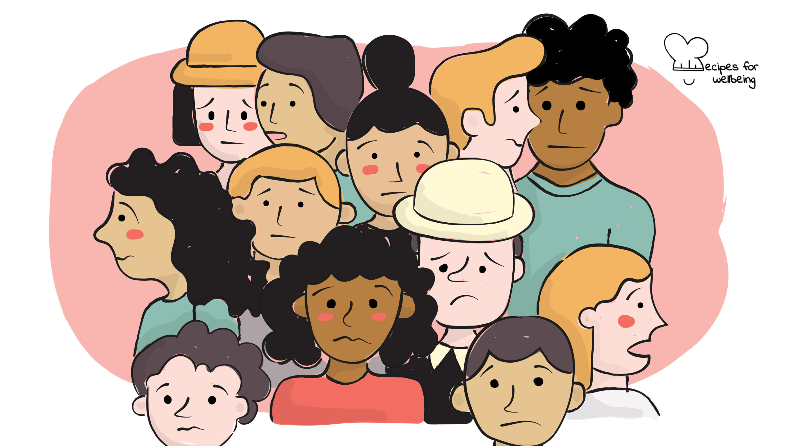 10 categories of fear Illustration of a dozen people who look afraid and scared. © Recipes for Wellbeing