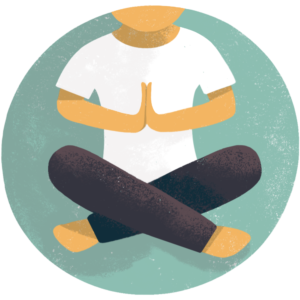 Body Illustrated icon for "physical wellbeing" with a person sitting cross-legged in a meditative pose.
