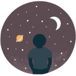 Soul Illustrated icon for "spiritual wellbeing" with a person looking up to the universe.