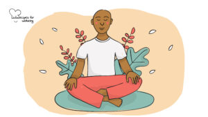 5 steps to purpose Illustration of a person sitting cross-legged on the floor in a meditative pose. © Recipes for Wellbeing