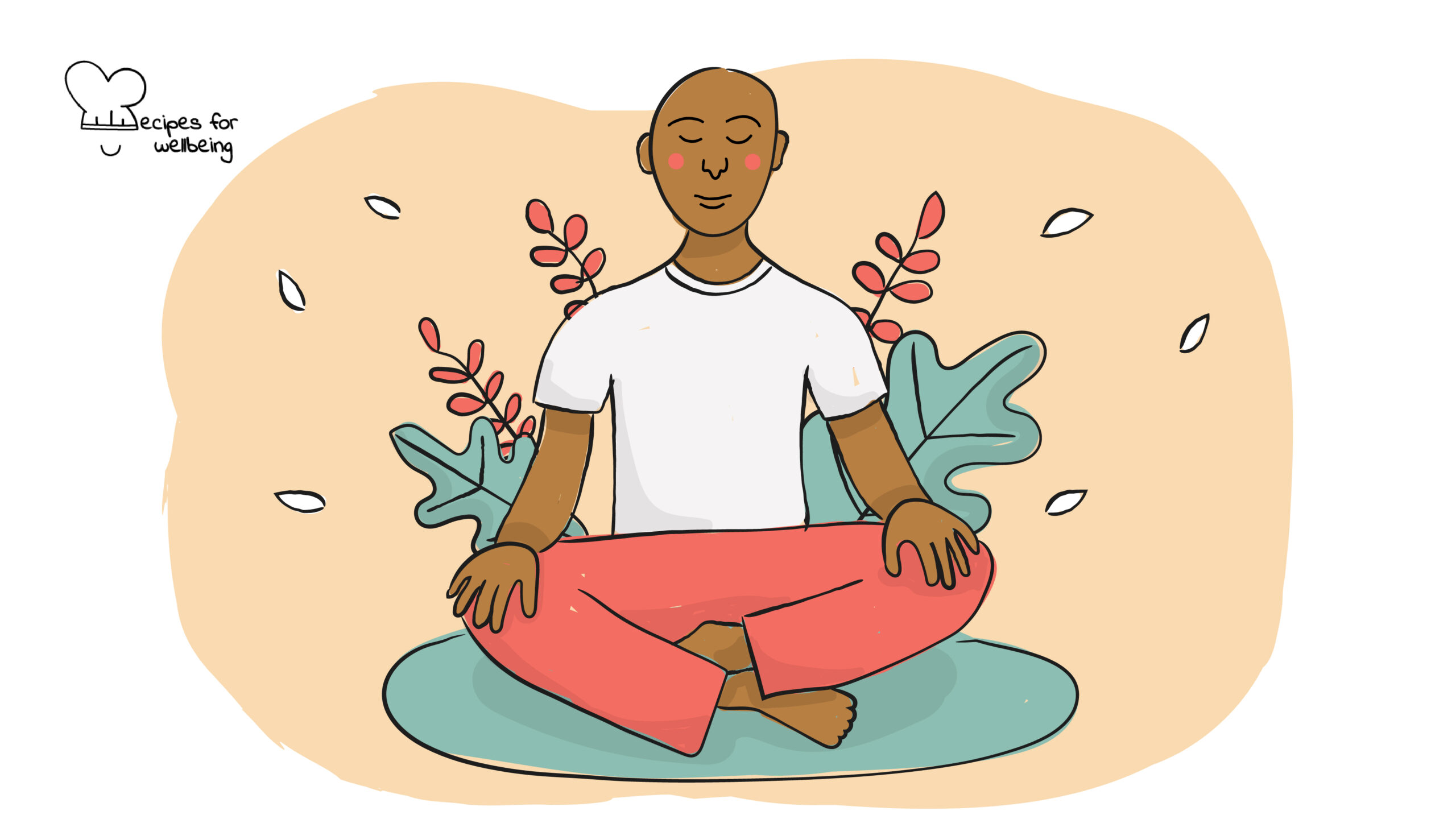 5 steps to purpose Illustration of a person sitting cross-legged on the floor in a meditative pose. © Recipes for Wellbeing