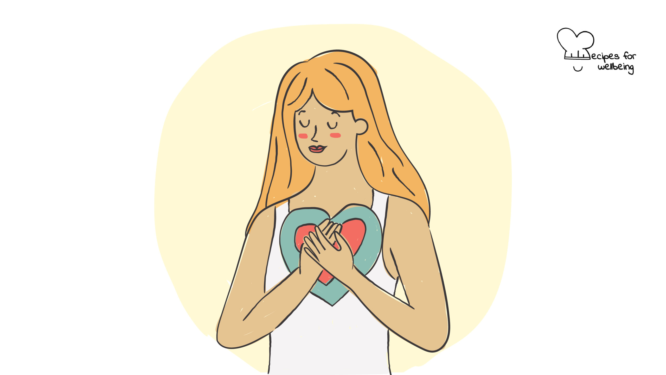 8 steps to forgiveness Illustration of a womxn holding their hands in front of the heart area. © Recipes for Wellbeing