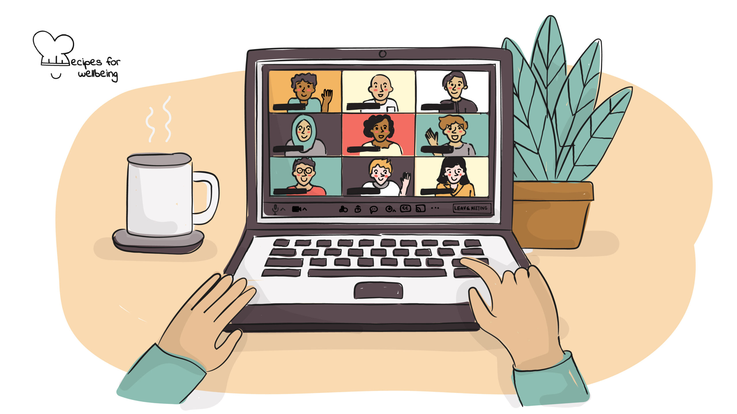 Community bingo Illustration of a group of people interacting online. © Recipes for Wellbeing