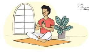 Dealing with others’ suffering Illustration of a person sitting cross-legged on the floor in a meditative pose. © Recipes for Wellbeing