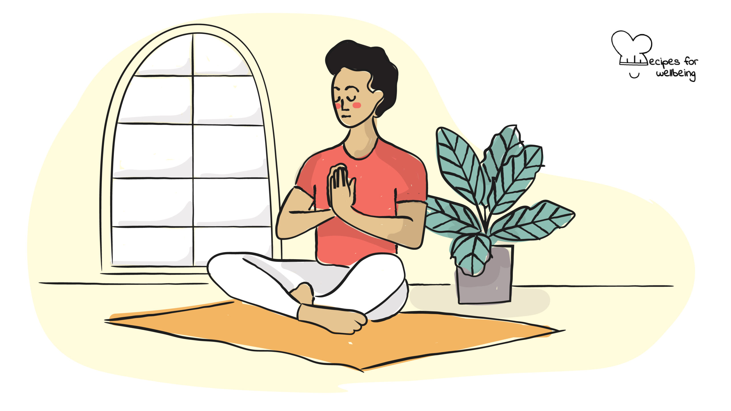 Dealing with others’ suffering Illustration of a person sitting cross-legged on the floor in a meditative pose. © Recipes for Wellbeing
