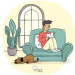 Drop the to-do list guilt Illustration of a person sitting on a couch journalling and a dog resting on the floor. © Recipes for Wellbeing