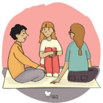 Empathic conversations Illustration of a group of people sitting on the floor talking to each other. © Recipes for Wellbeing