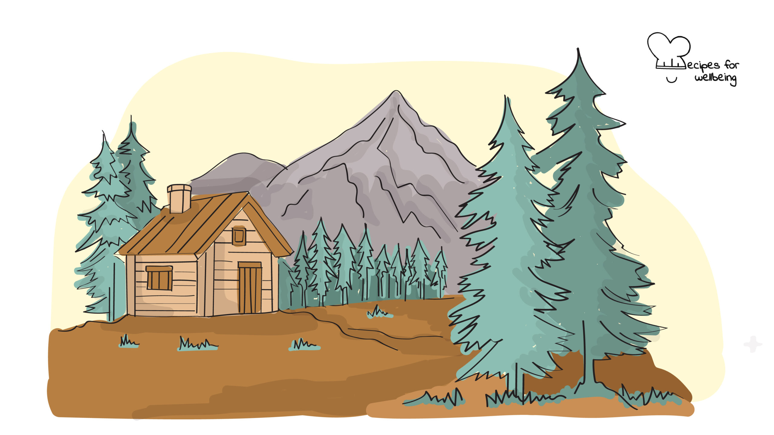 Finding your inner refuge Illustration of a mountain refuge in the mountains. © Recipes for Wellbeing