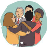 Heart-to-heart hug Illustration of a small group of people hugging each other tightly. © Recipes for Wellbeing