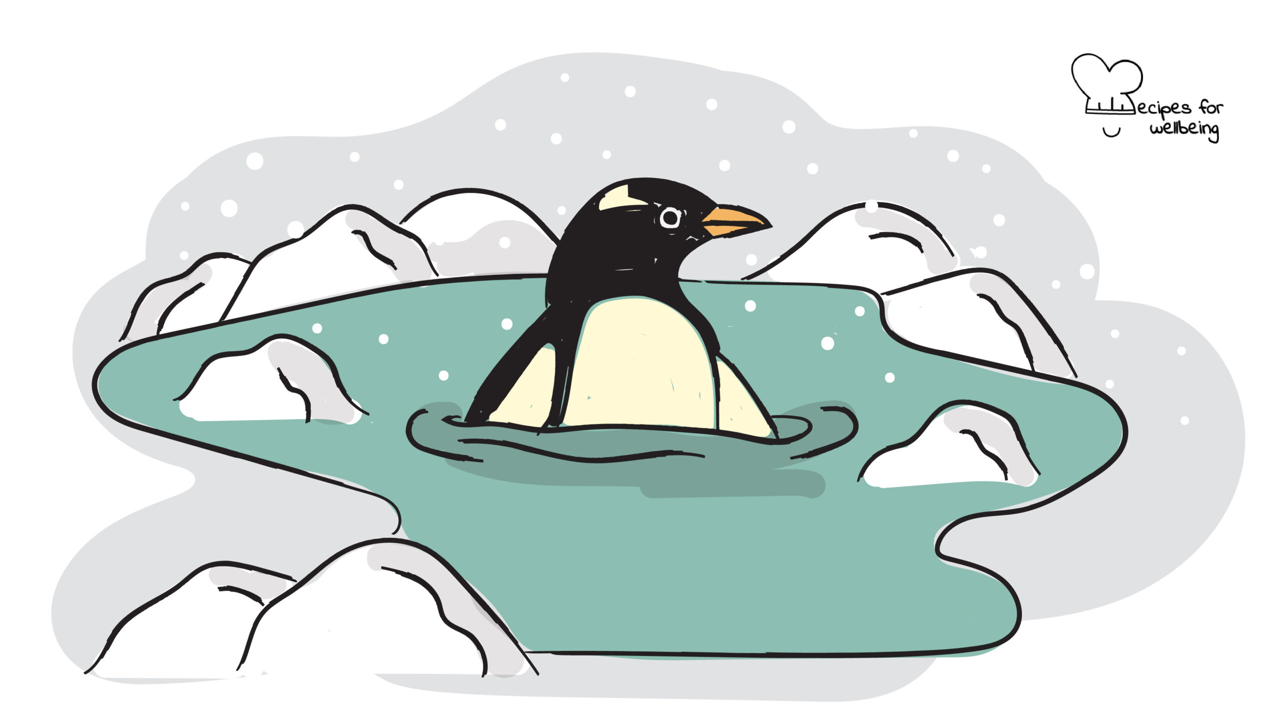 Ice bath Illustration of a penguin swimming in a frozen sea. © Recipes for Wellbeing