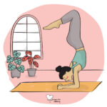 Immune sequence (morning) Illustration of a womxn in Vrischikasana pose (scorpion pose). © Recipes for Wellbeing