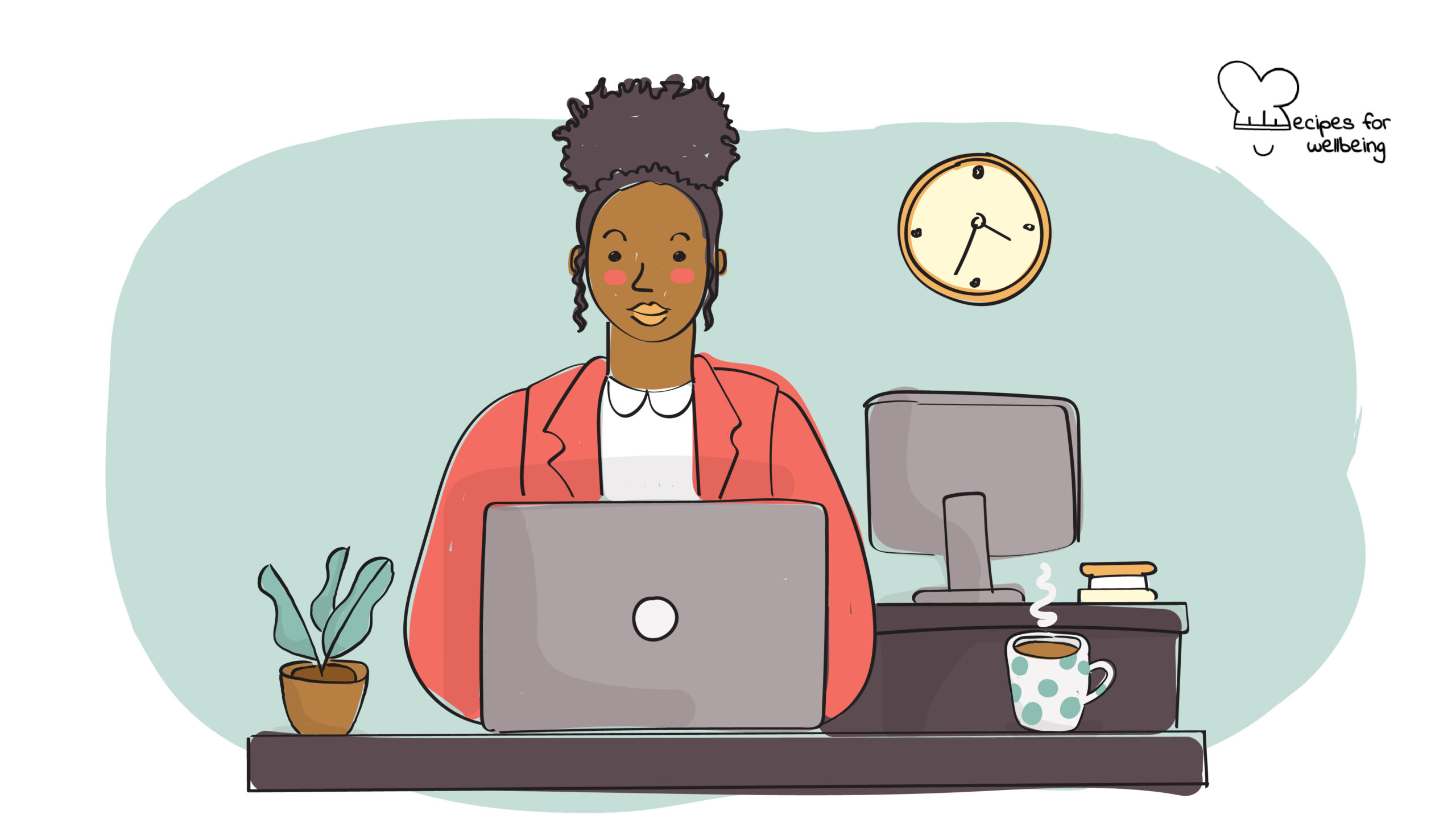 Including and empowering women of colour at work Illustration of a womxn of colour sitting behind a laptop. © Recipes for Wellbeing