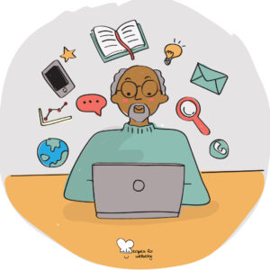 Learning how to learn Illustration of an elderly person sitting in front of a laptop. © Recipes for Wellbeing
