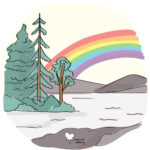 Mitigating aftershock for activists Illustration of a Nature landscape with a rainbow. © Recipes for Wellbeing