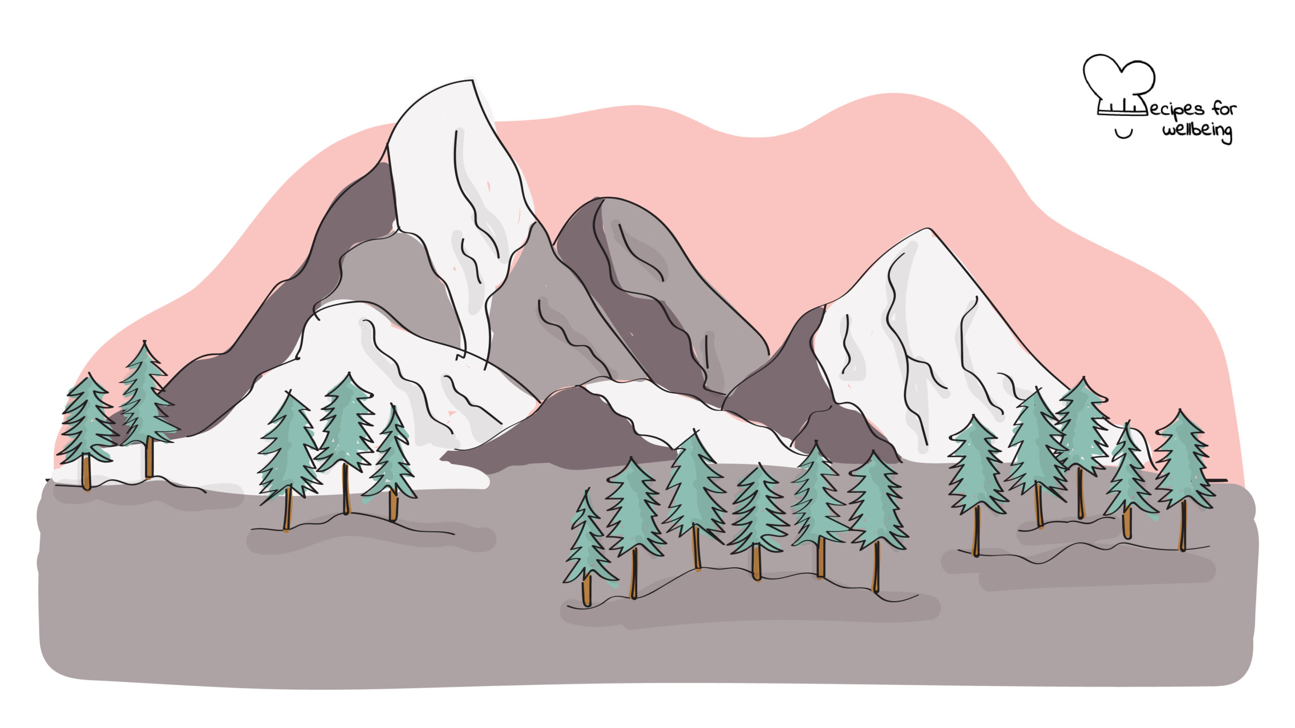 Mountain meditation Illustration of a Nature landscape with mountains. © Recipes for Wellbeing