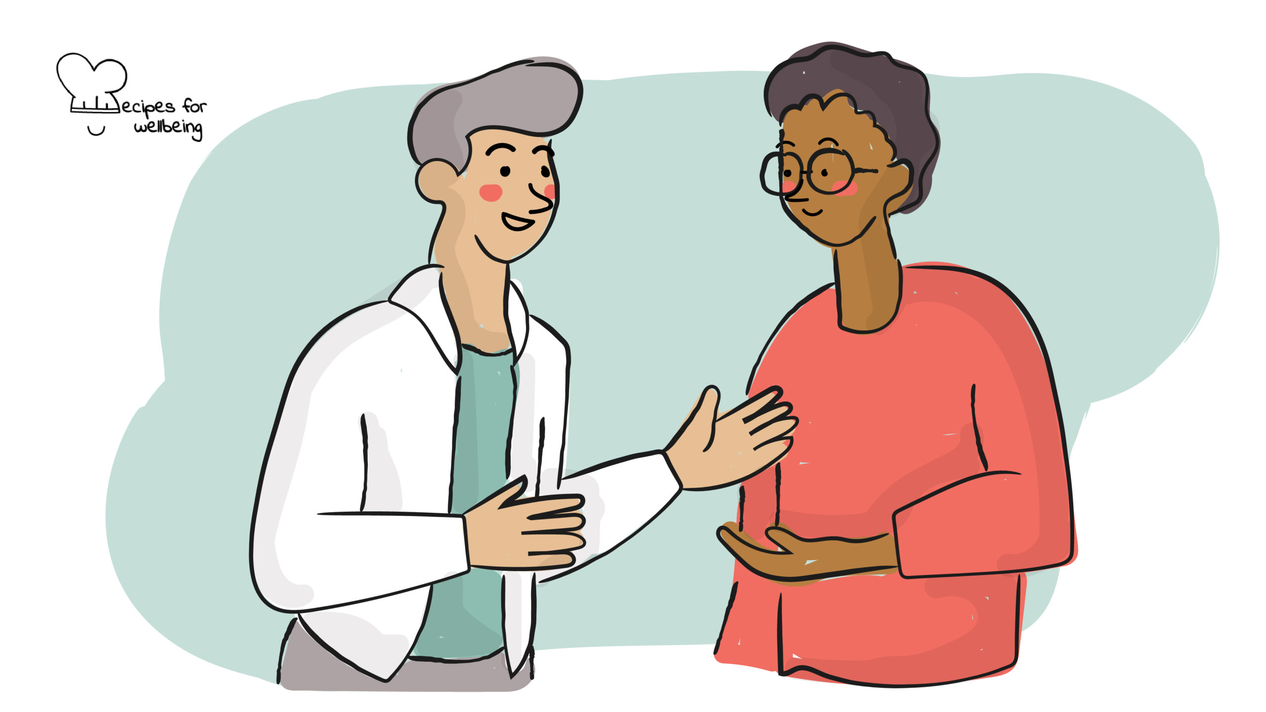 Positive gossiping Illustration of two people talking to each other. © Recipes for Wellbeing