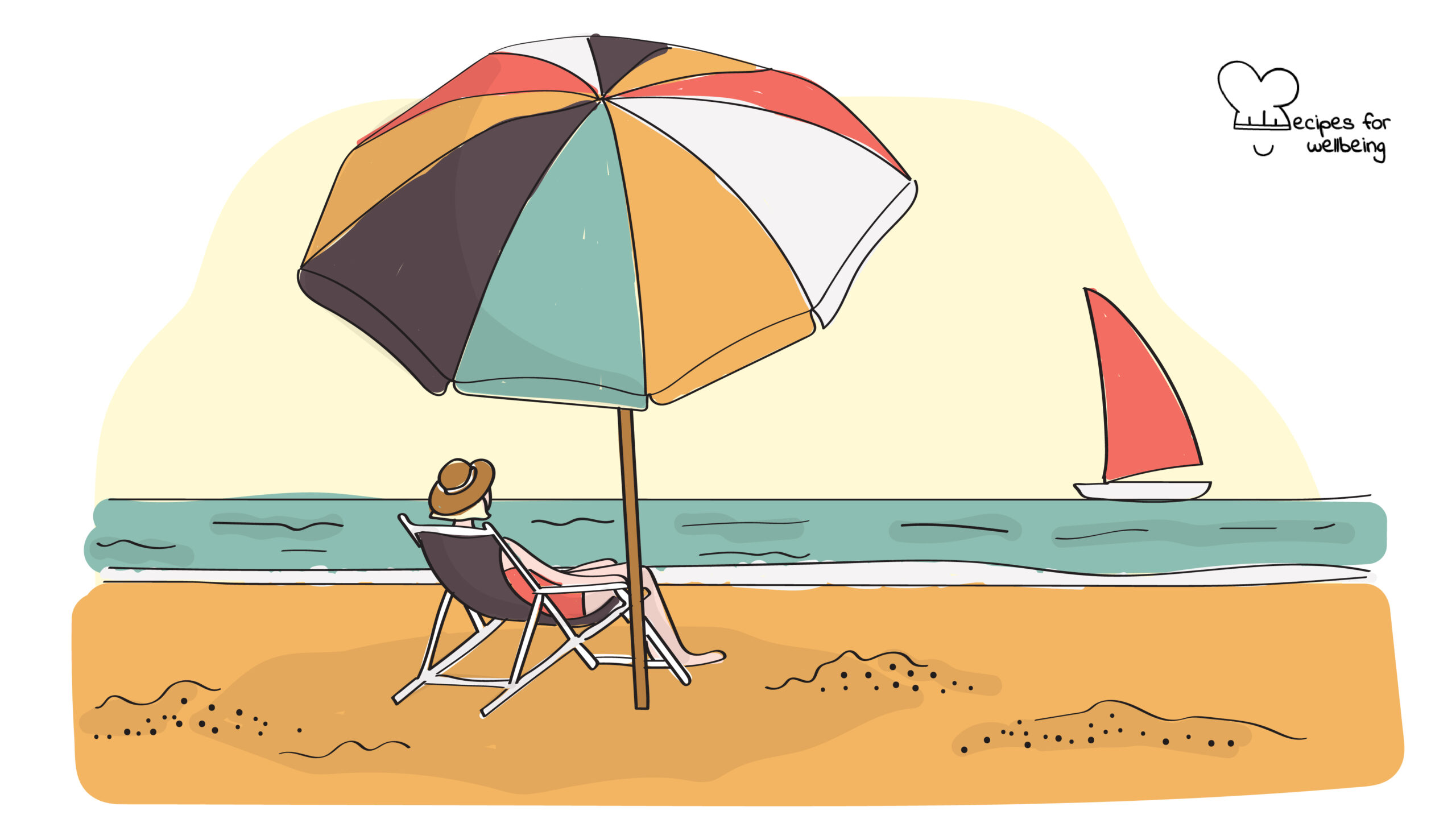 Seizing the day Illustration of a person relaxing at the beach. © Recipes for Wellbeing