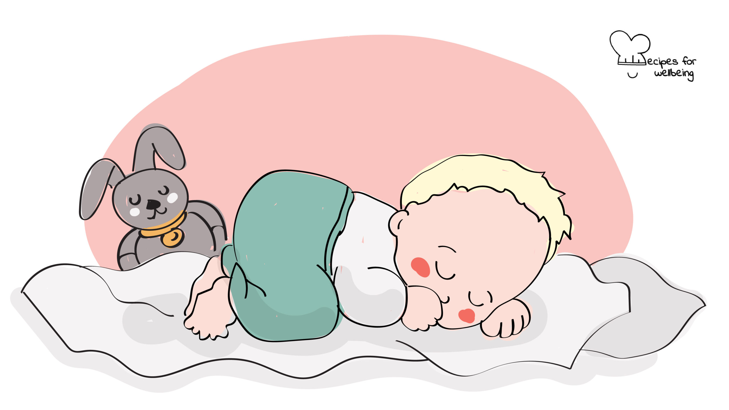 Sleeping well Illustration of a baby sleeping. © Recipes for Wellbeing