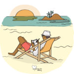The desire to change Illustration of a person writing in a notebook whilst sitting on the beach at sunset. © Recipes for Wellbeing