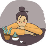 Tips to avoid burnout Illustration of a person looking distressed and resting their head on their forearms. © Recipes for Wellbeing
