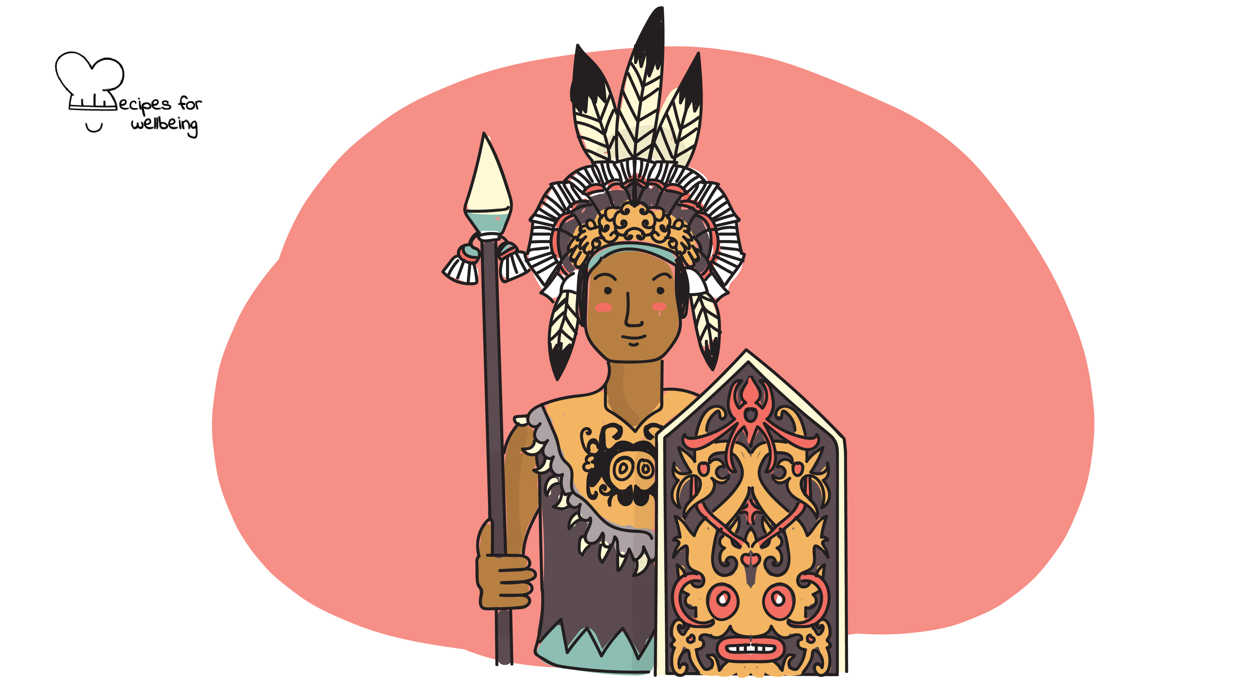 Creating Biocultural Community Protocols Illustration of an indigenous person from the Dayak tribe in Indonesia. © Recipes for Wellbeing