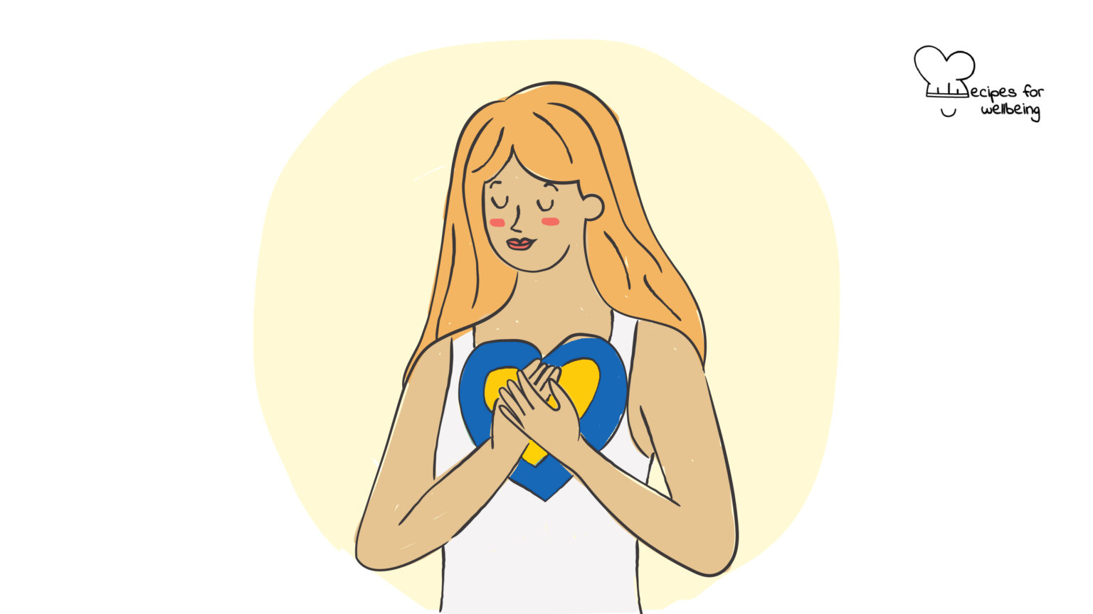 8 steps to forgiveness Illustration of a womxn holding their hands in front of the heart area. © Recipes for Wellbeing