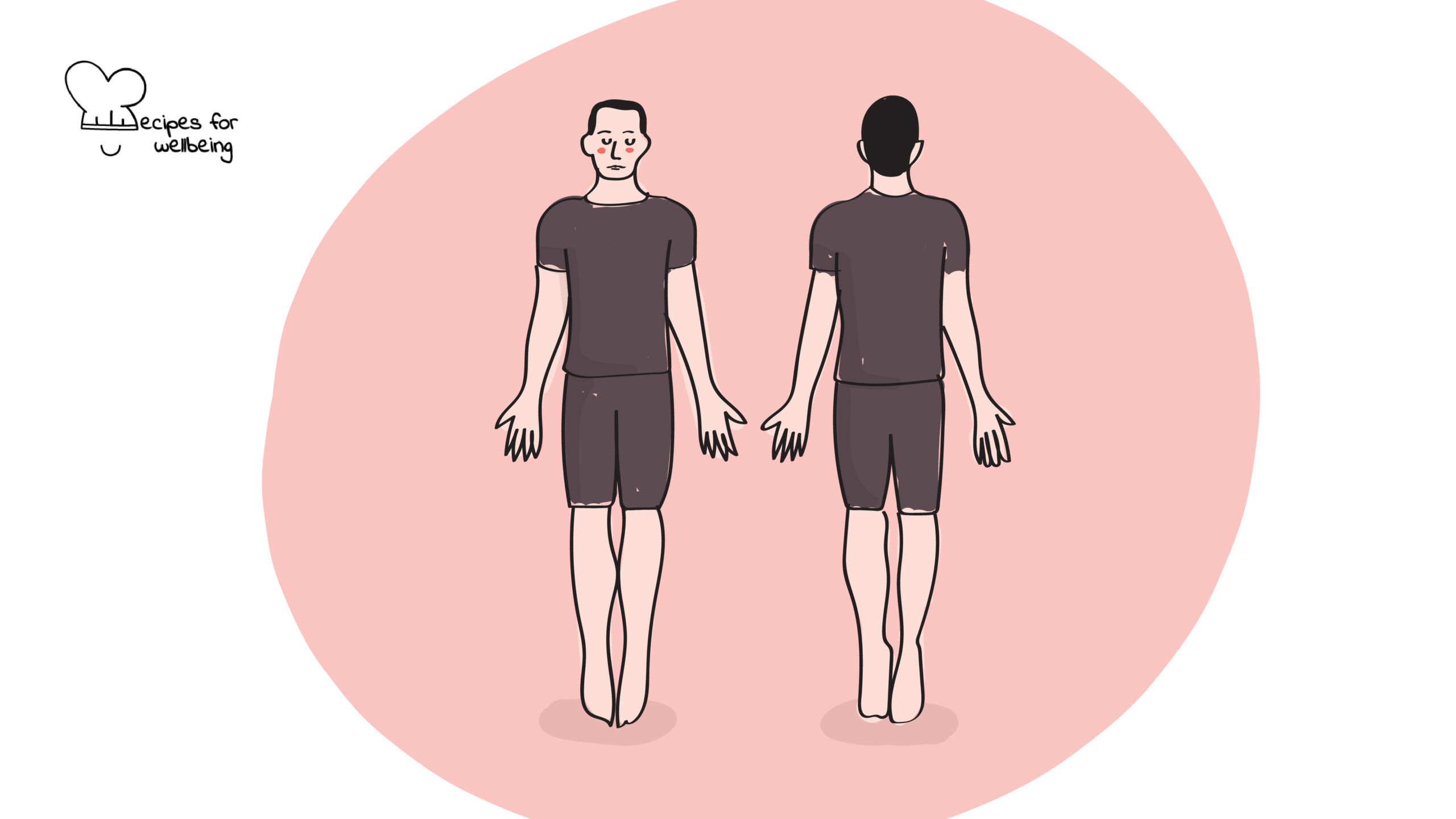 Standing somatic practice Illustration of a person standing in tadasana (mountain pose) with their eyes closed. © Recipes for Wellbeing
