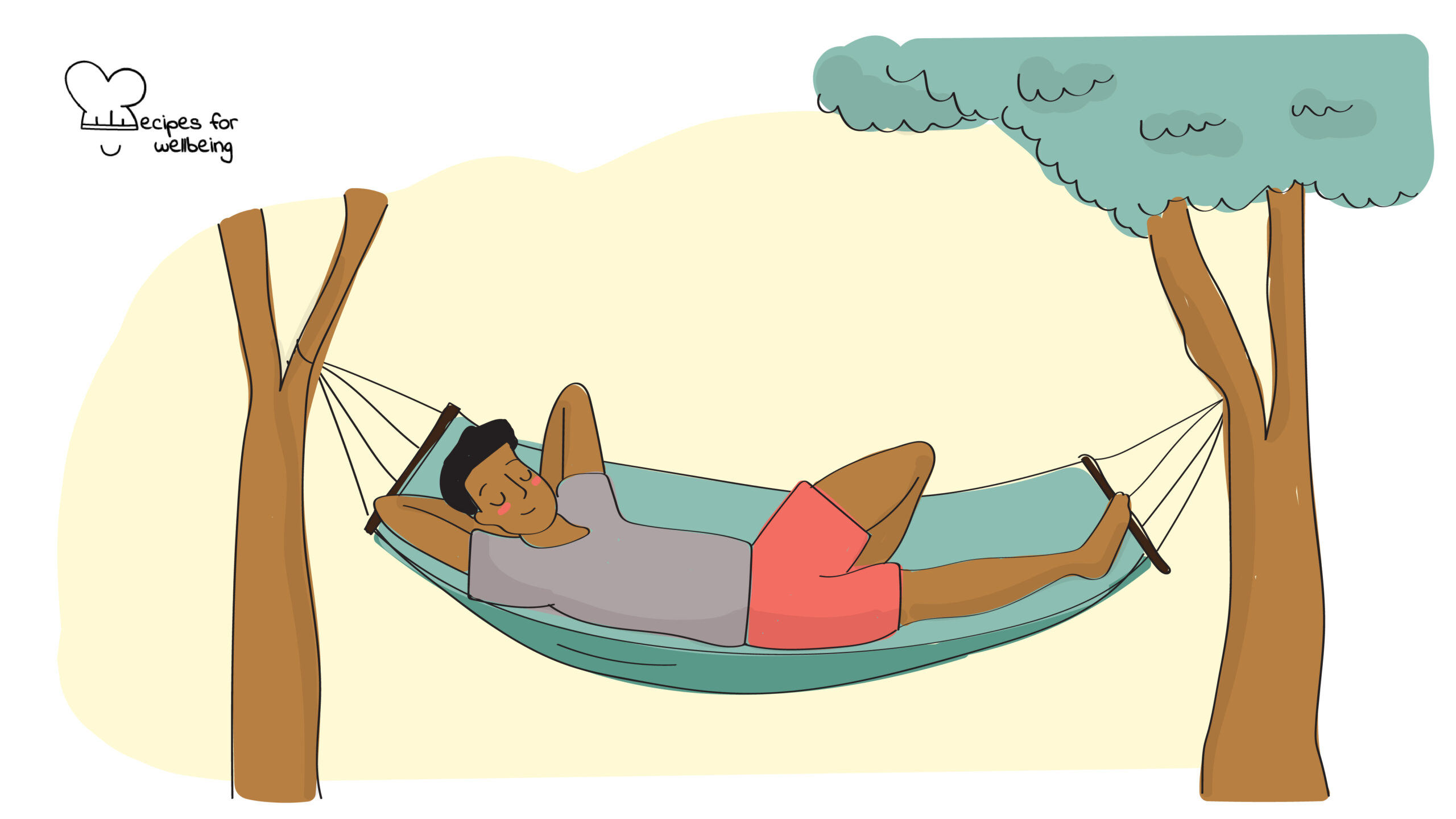The joy of uselessness Illustration of a person resting on a hammock. © Recipes for Wellbeing