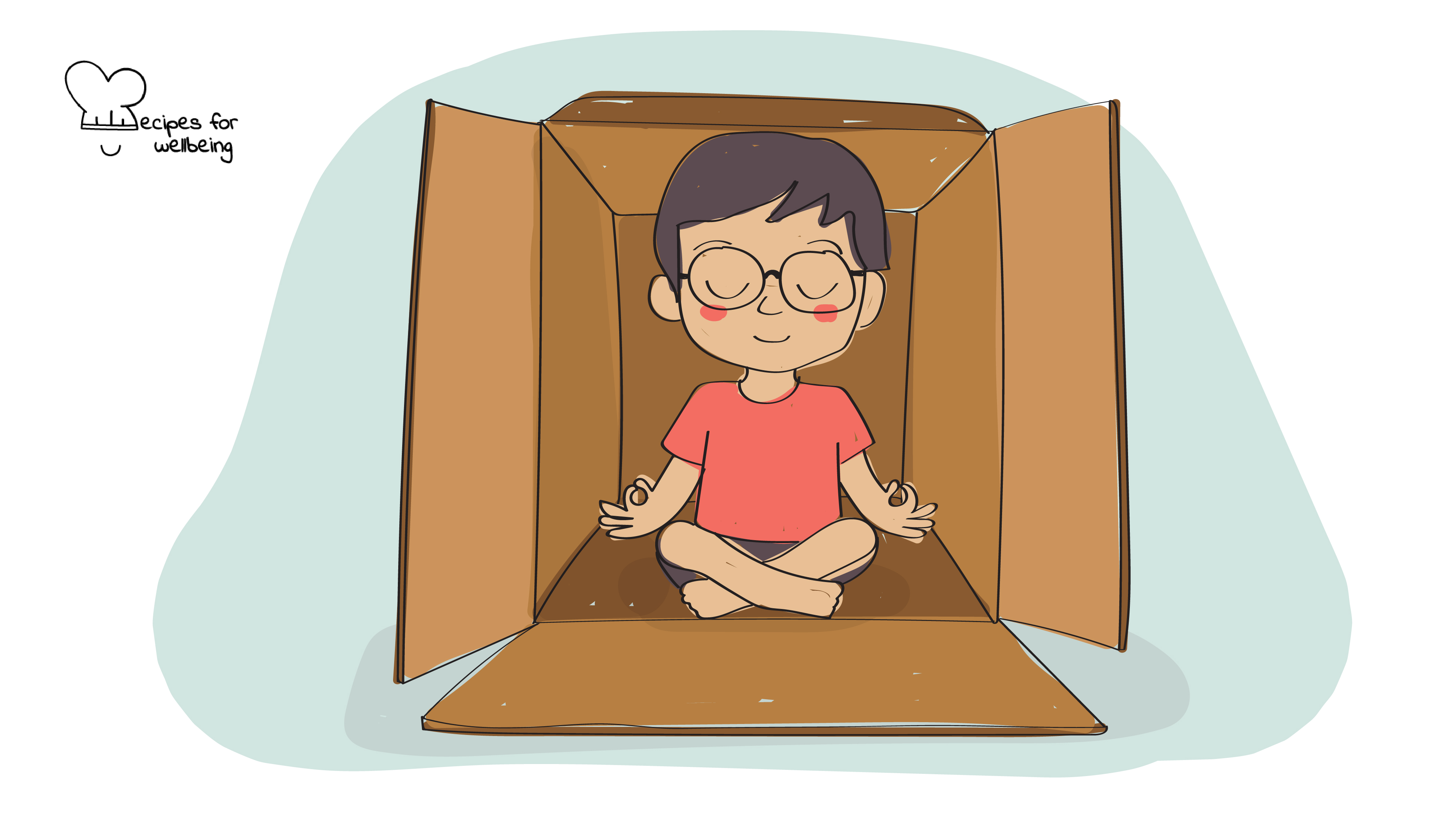 Box breathing Illustration of a child sitting in a meditative pose inside a box. © Recipes for Wellbeing