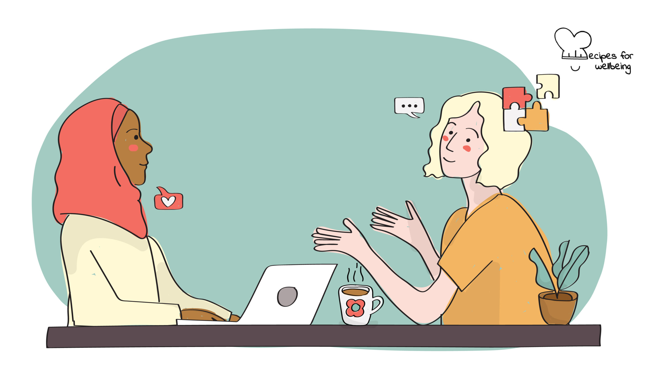 How to be inclusive of autism in recruitment practices Illustration of two people talking to each other. © Recipes for Wellbeing