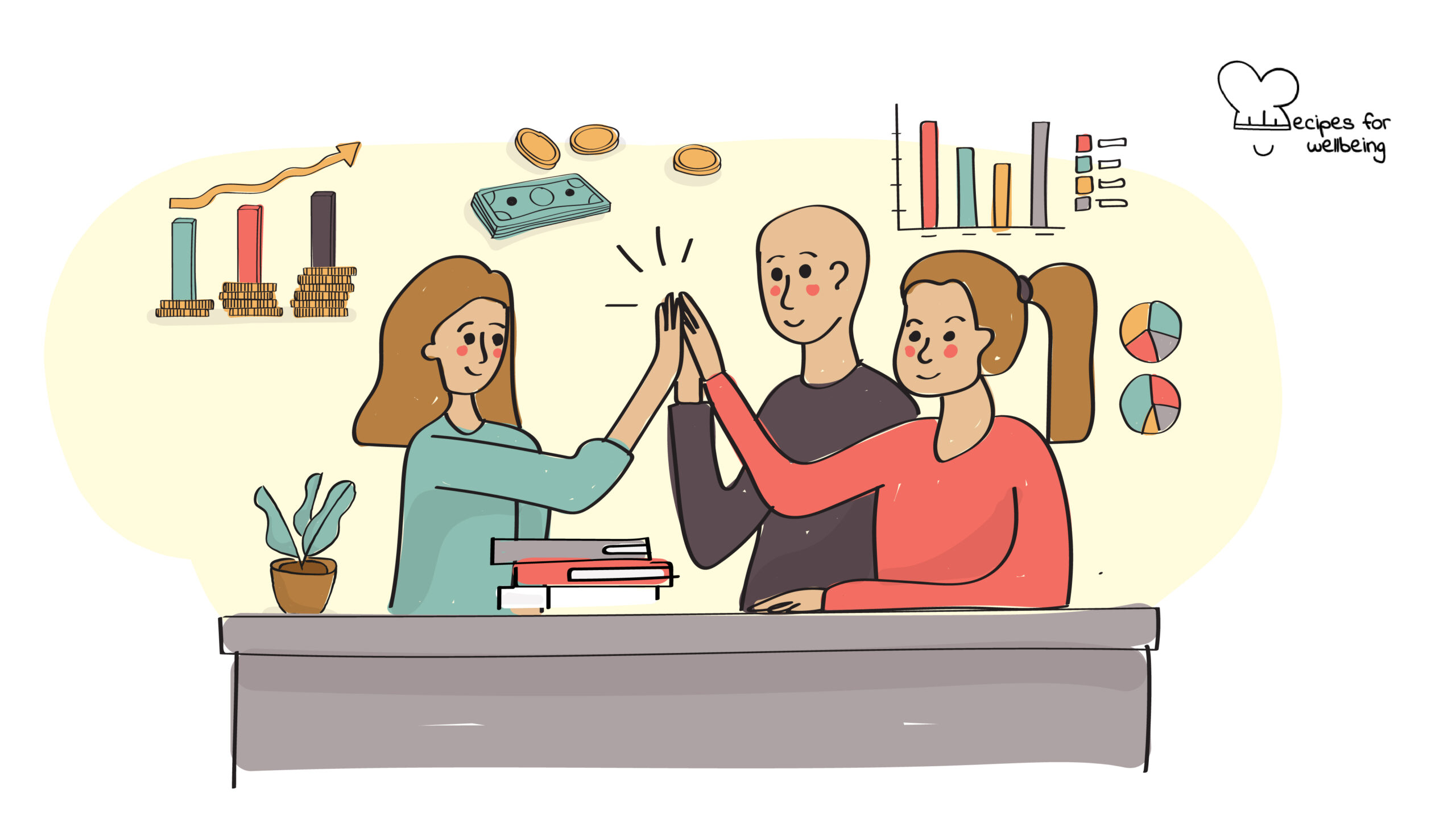 Cultivate a Core Economy Illustration of three people high-fiving. © Recipes for Wellbeing