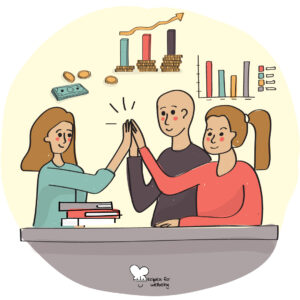 Cultivate a Core Economy Illustration of three people high-fiving. © Recipes for Wellbeing