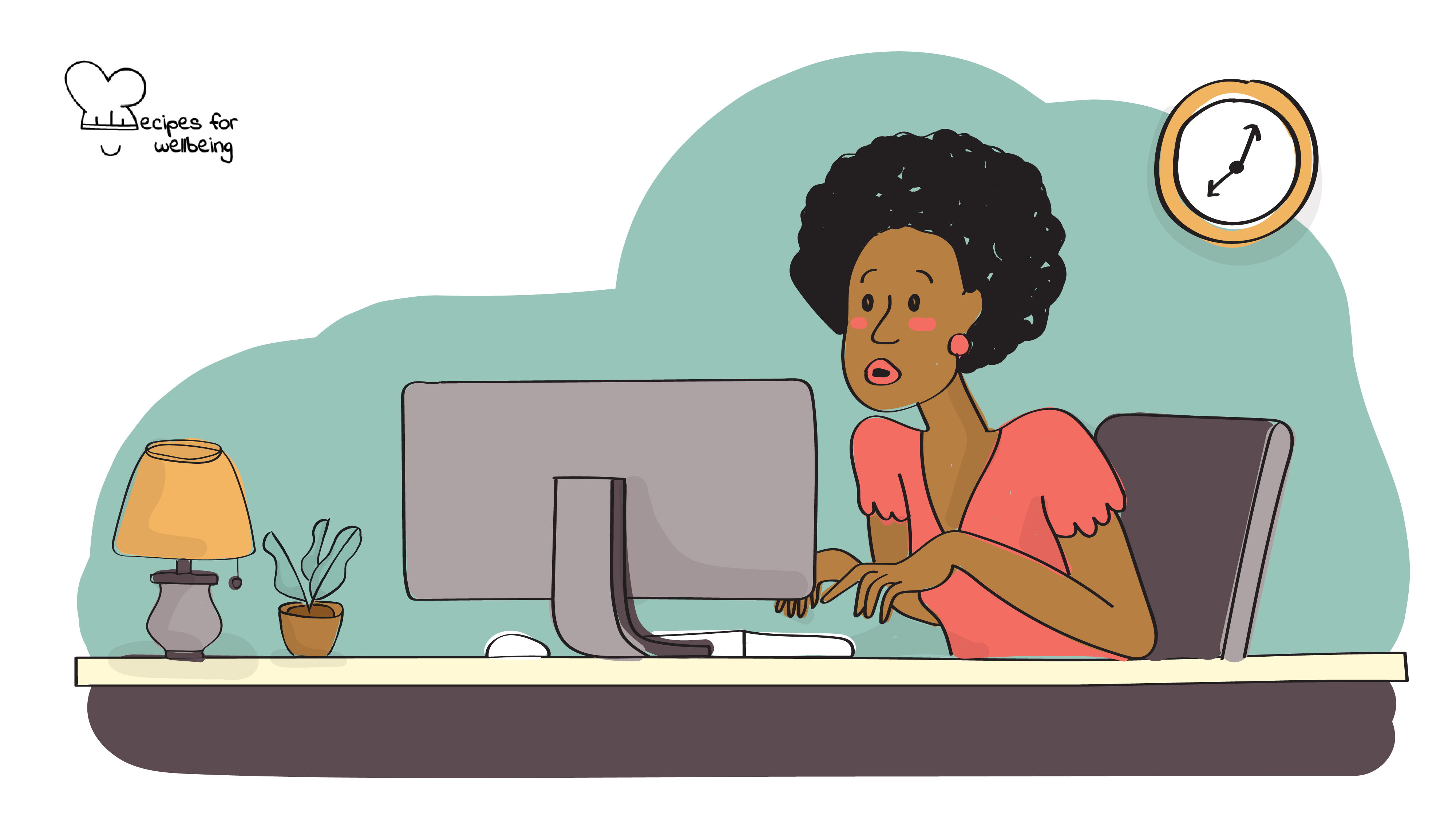 Thriving at work as a highly sensitive person Illustration of a person working behind a PC with an overwhelmed expression. © Recipes for Wellbeing