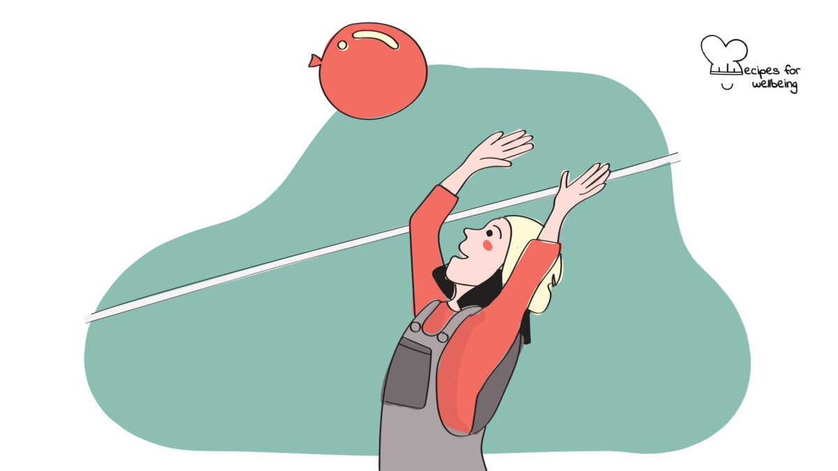 Solo balloon volleyball Illustration of a young person hitting a balloon over a rope. © Recipes for Wellbeing