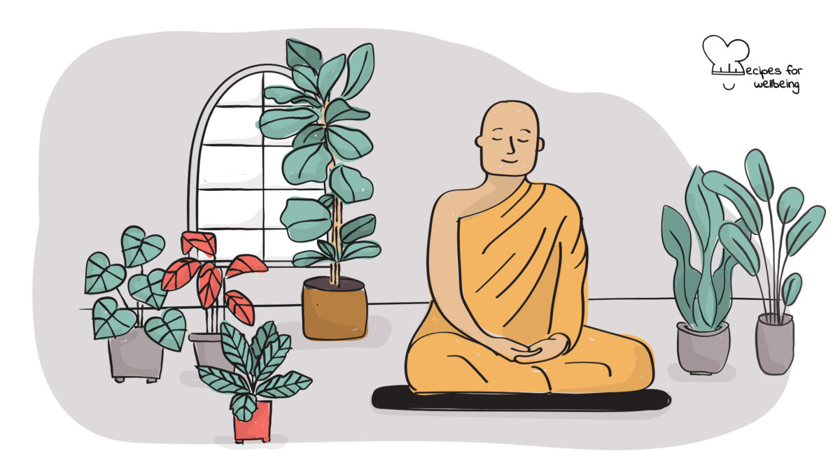 The Five Remembrances meditation Illustration of a person meditating in a cross-legged position. © Recipes for Wellbeing